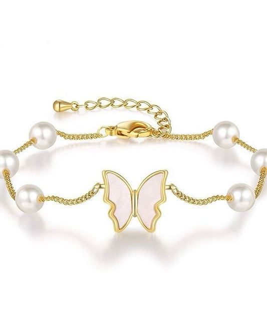 Butterfly Faux Pearl Gold Bracelet