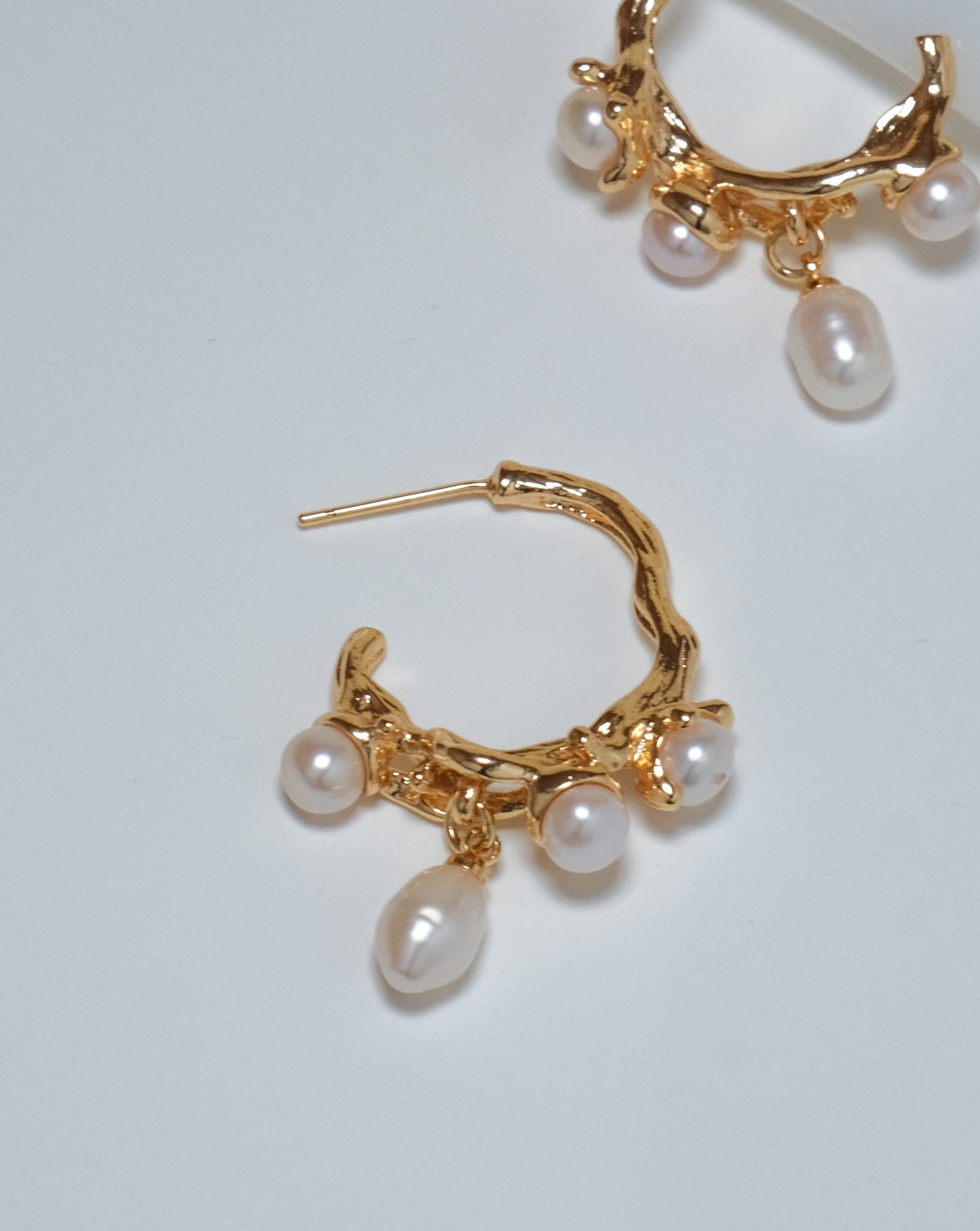 Golden Pearl Hoops Earrings