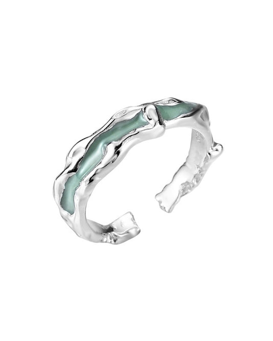 Fluid Metal Jade Silver Ring