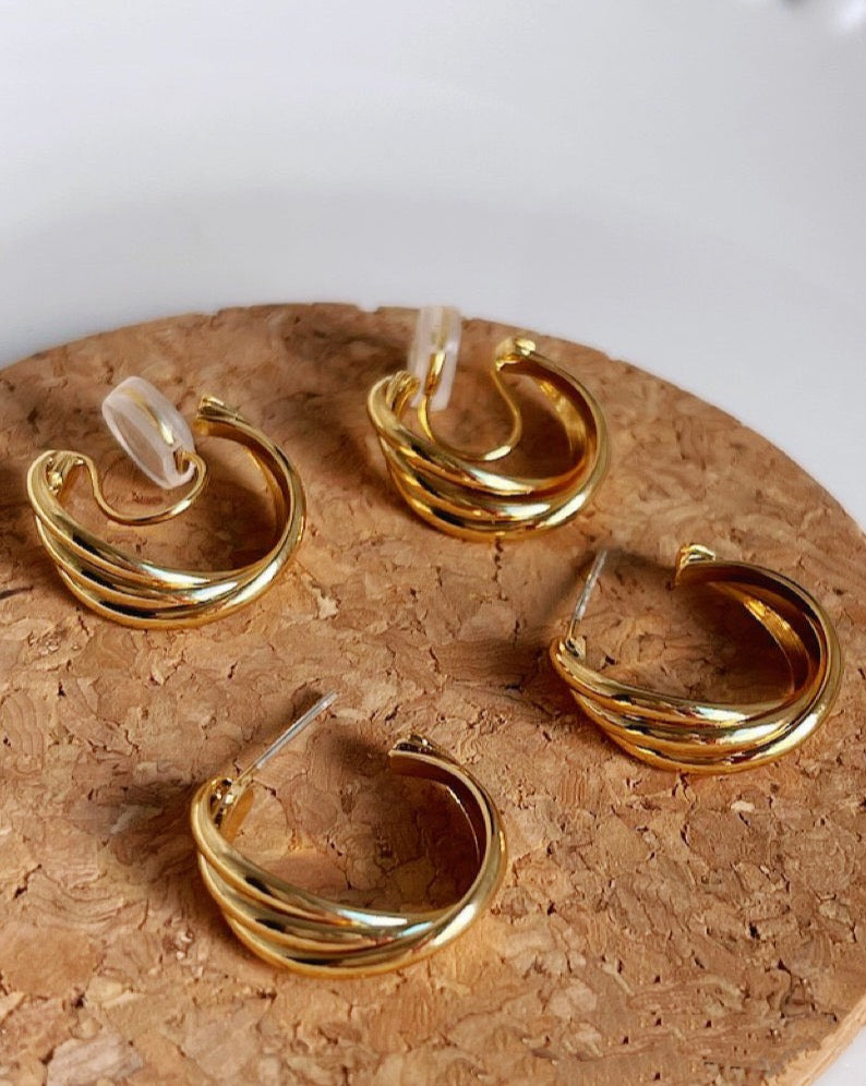 gold hoop earrings clip on. c&l jewellery