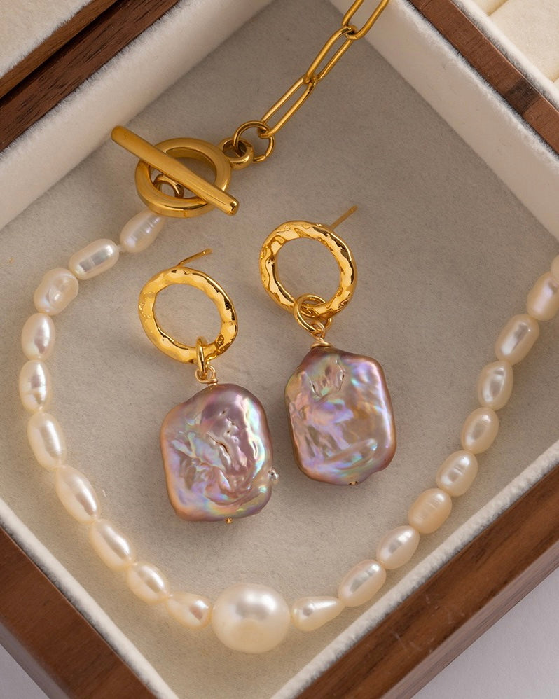 Luxury Purple Baroque Pearl Earrings