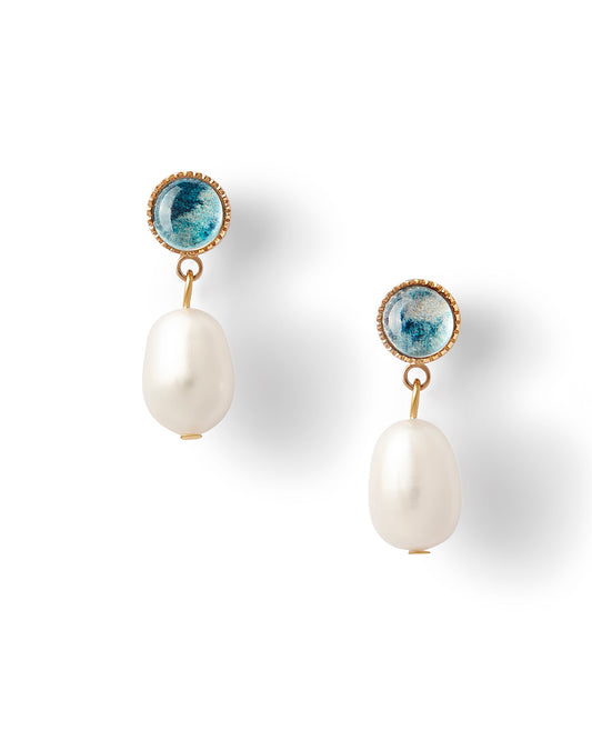 Blue Marine Freshwater Pearl Drop Earrings