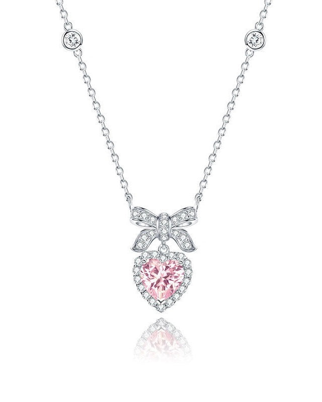 Princess Pink Heart Silver Necklace