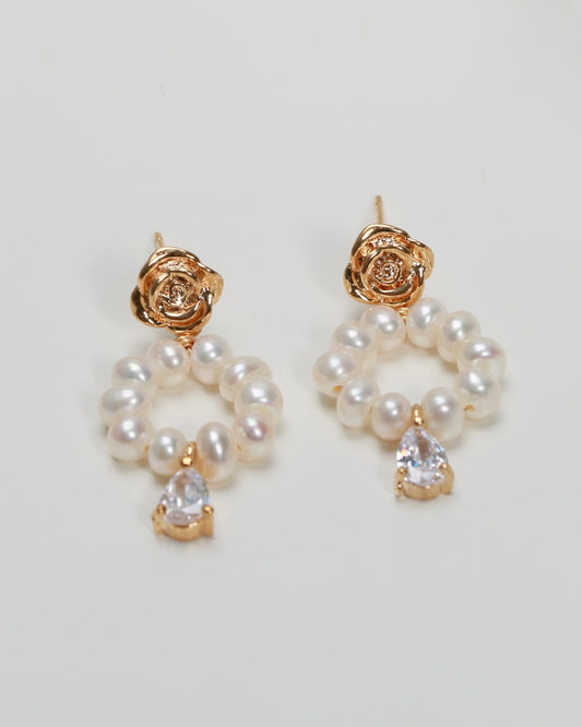 Camellia Teardrop Pearls Earrings